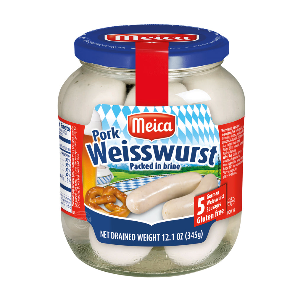 Meica Bavarian-Style Pork Weisswurst Sausages 12.1 oz Glass Jar