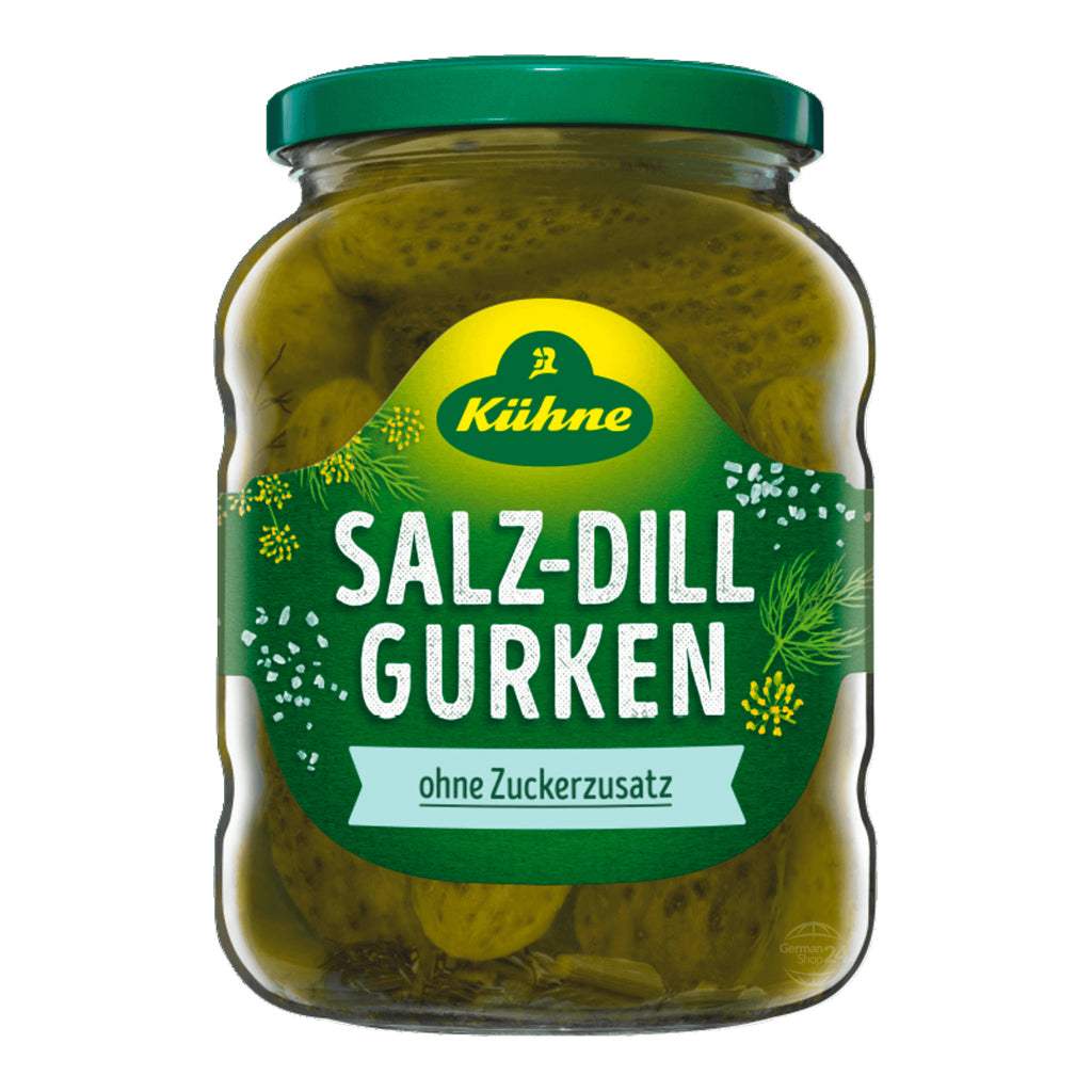 Kuehne Salt-Dill Gherkins Without Added Sugar 24 oz Glass Jar