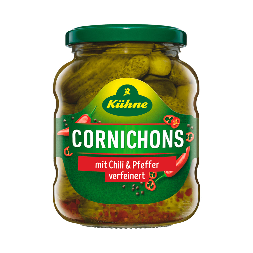 Kuehne Spicy Cornichons with Chili & Pepper 12.5 oz Glass Jar
