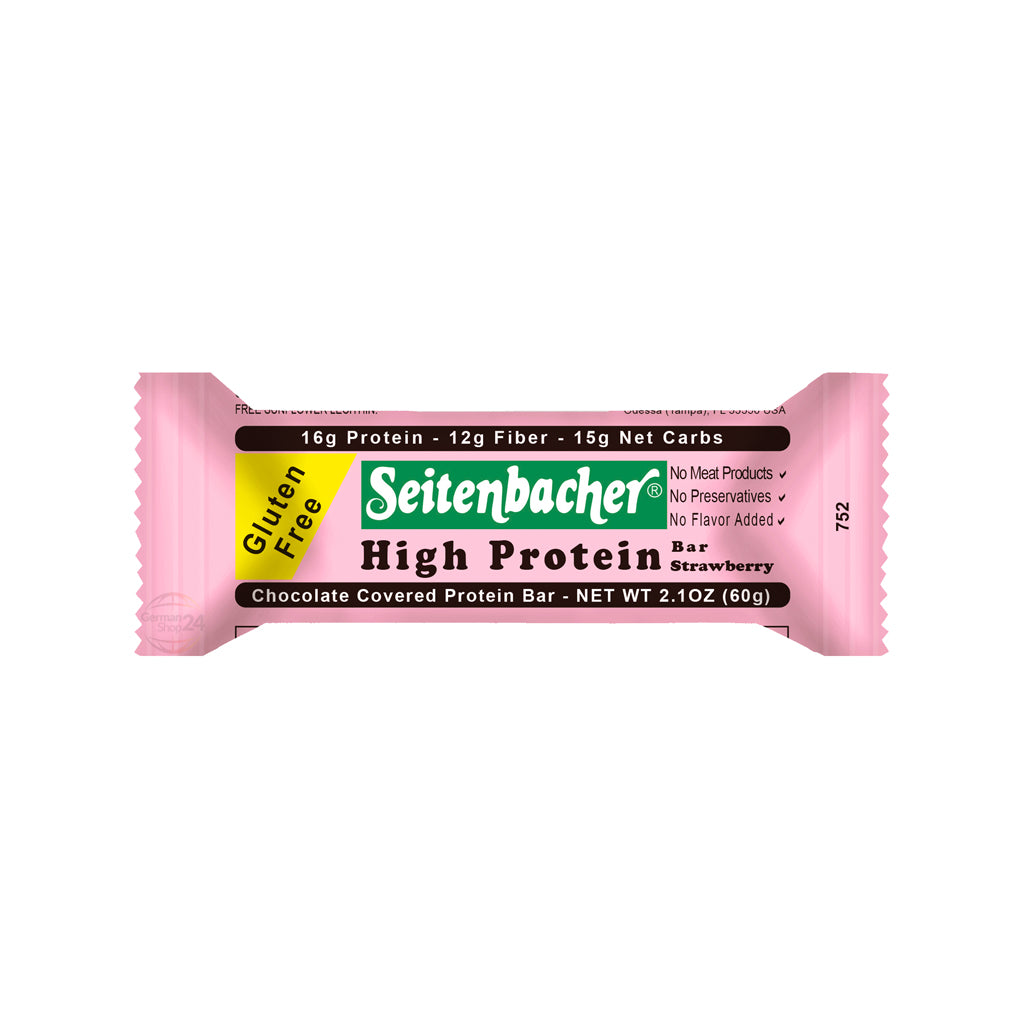 Seitenbacher Chocolate Covered High Protein Bar, Strawberry, 2.12 oz